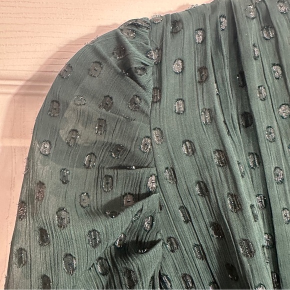 Tommy Hilfiger sz 14 emerald green chiffon dress, metallic polka dots, hi/lo - Picture 4 of 14